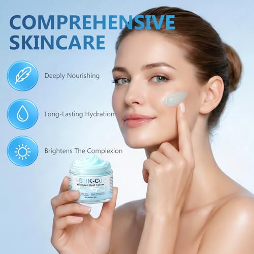 Richie House GHK-Cu Copper Peptide & Grass-Fed Tallow Balm - Whipped Beef Tallow Moisturizer - Infused with GHK-Cu Copper Peptides, Methylene Blue & Raw Honey, Anti-Aging Face Balm for All Skin, 2 oz