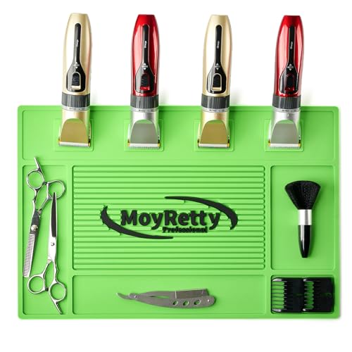 Professional Magnetic Barber Mat with 4 Magnets, Non-Slip Rubber Tool Organizer, Black, 17.7x11.8 Inch, for Clippers, Scissors, Trimmers by MoyRetty (Green)