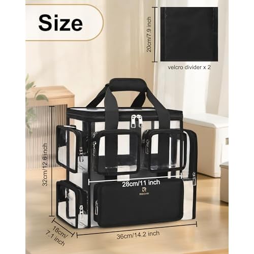 Relavel Large Clear Makeup Bags, Professional Makeup Artist Kit Set Bag with Removable Dividers, Travel Cosmetic Organizer Hairstylist Traveling Bag Transparent PVC Work Tote Bag Duffle Bag for Women