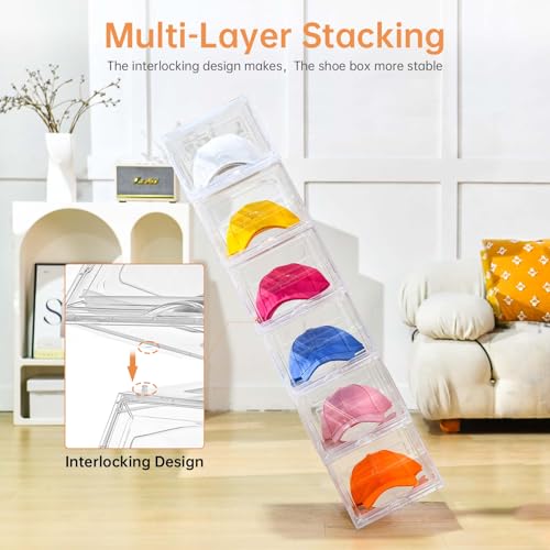 4 Pack Stackable Clear Hat Organizer for Baseball Caps with Sliding Drawer