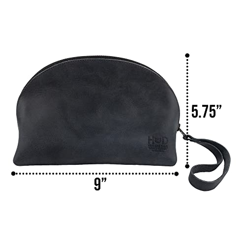 Hide & Drink Charcoal Black Leather Travel Makeup Organizer with Hand Strap