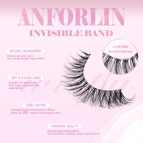 Natural Lashes Cat Eye Lashes 13mm Clear Band False Eyelashes Wispy Eyelashes Natural Look 3D Strip Lashes Soft faux Mink Eyelashes Pack 7 Pairs