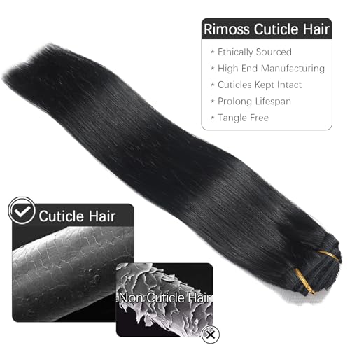 Clip in Hair Extensions Real Human Hair - 140g 7pcs Natural Black 16 Inch