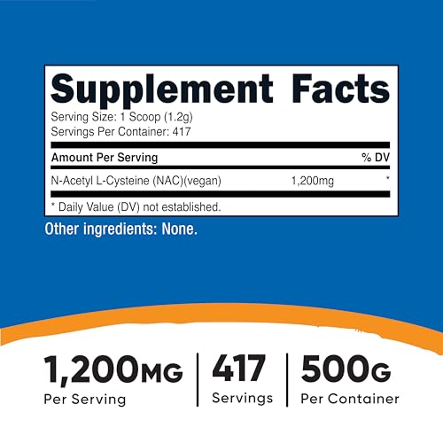 Nutricost N-Acetyl L-Cysteine (NAC) Powder 500 Grams - Vegan NAC, Non-GMO, Gluten Free