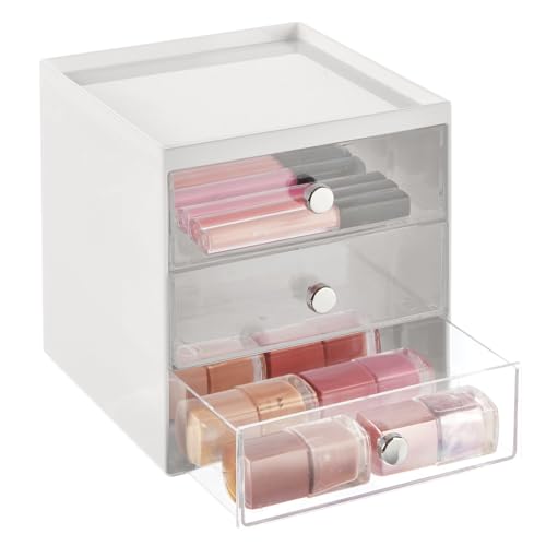 Large Stackable Makeup Organizer with 3 Drawers - Light Gray/Clear