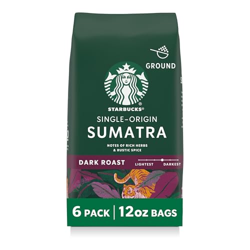 Starbucks Sumatra Single-Origin Dark Roast Ground Coffee — 6 x 12 oz Bags (Pack of 6)