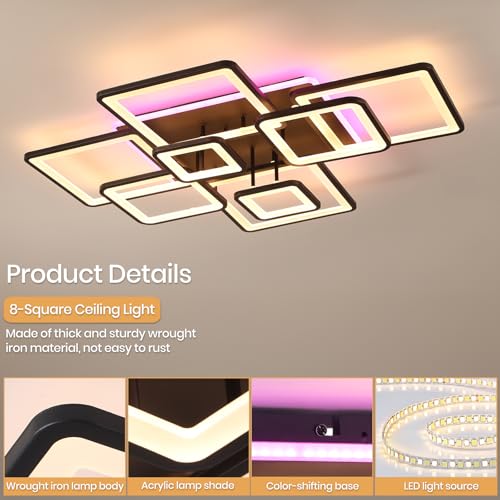100W Modern LED Ceiling Light with RGB Backlight, Dimmable Flush Mount Fixture