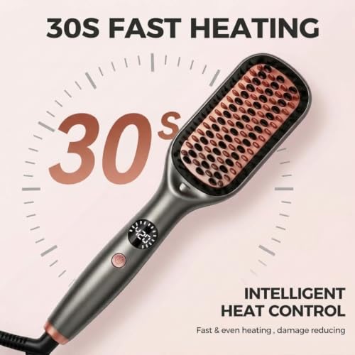 Travel Hair Straightener Brush Gray 110-240V Ionic Tensionless Flat Iron