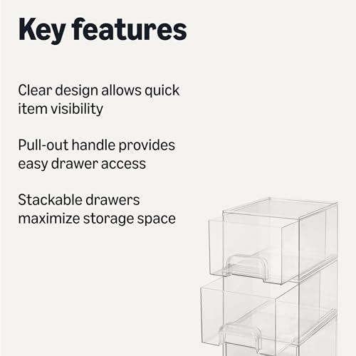7.5 x 6 x 4.5 Inch Stackable Plastic Makeup Organizer Drawer Set - Clear, 4-Pack
