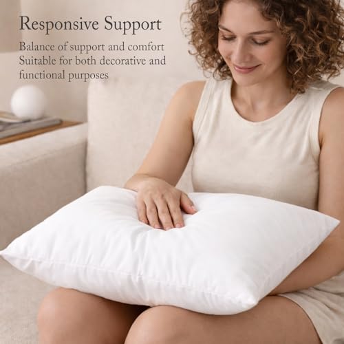 PureDown 26x26 Inch Feather & Down Pillow Inserts Set of 4 - Supportive and Plush