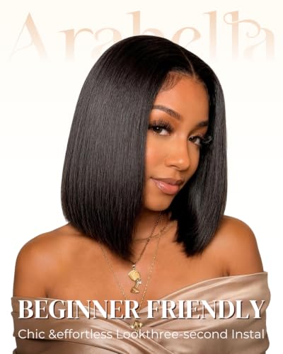 Arabella 12 Inch Natural Black Human Hair Bob Wig, 6x6 Lace Closure, Pre-Cut & Glueless