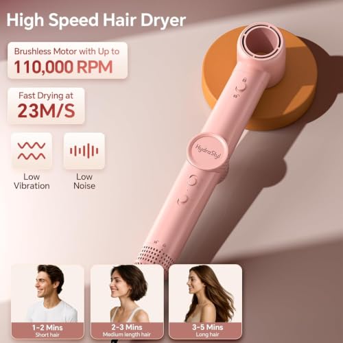 Pink 5-in-1 Hair Dryer Brush with Auto Curling & Ionic Technology