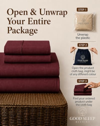 Queen Size Egyptian Cotton Bed Sheets Set - Burgundy 4 Piece Deep Pocket