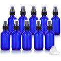 JUVITUS 2 oz Cobalt Blue Glass Boston Round Black Treatment Pump Bottle + Funnel (10 Pack)