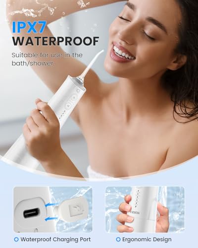 VIMMK White Water Flosser - Cordless Oral Irrigator with 9 Tips, 5 Modes, 300ML Waterproof Battery Operated for Travel & Home