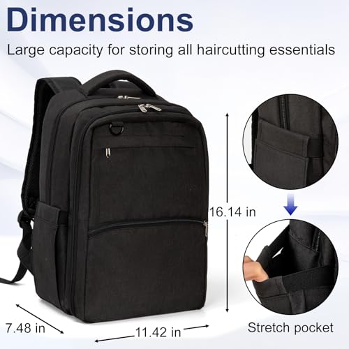 GDNasist Black Barber Supplies Bag with Insulated Pocket, Portable Hairdressing Backpack