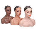 Realistic Female Mannequin Head with Shoulders - Dark Brown