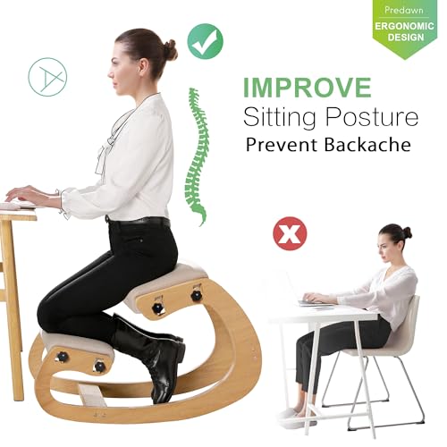Predawn White Oak Ergonomic Kneeling Chair with Adjustable Height & Thick Cushions