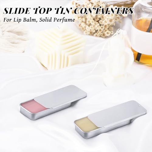 Silver Lip Balm Containers 100 Pack Small Rectangular Metal Tins with Sliding Lids