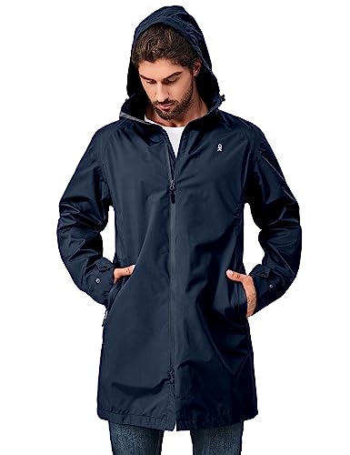 Men's Waterproof Long Rain Shell Jacket - Windbreaker, XX-Large Dark Blue