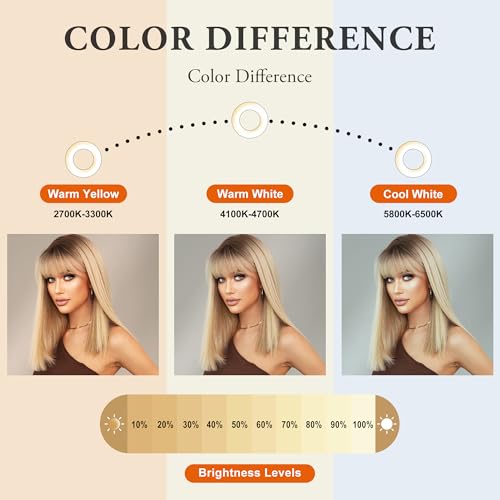 Rooted Blonde Balayage Ombre Long Bob Wig with Bang - 18 Inch Synthetic Hair for Women
