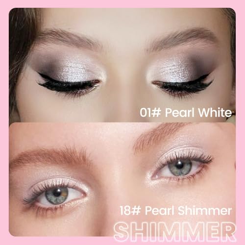 evpct 2Pcs Cream Eye Shadow Brightener Sticks Set for Eyes Waterproof, Pearl White & Pearl Shimmer Cream Eyeshadow Applicator Stick Long Lasting Pigmented Eye Makeup sombras en crema para ojos 1+18