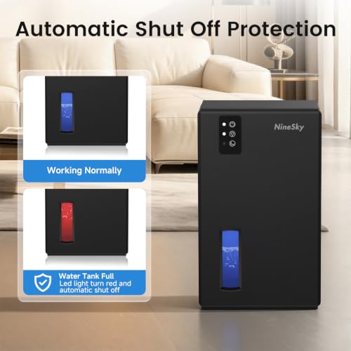 NineSky Black 1000 Sq.Ft Dehumidifier with 95oz Water Tank, Quiet & Smart Auto Shut-Off
