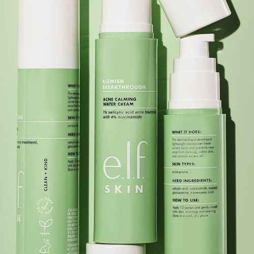e.l.f. SKIN Blemish Breakthrough Calming Water Cream - Lightweight Acne Face Moisturizer 1.68 Fl Oz Pack of 2