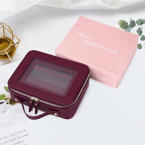Pinkmik Burgundy B5 Slim Clear Makeup Bag Set – 3 Piece, TSA-Friendly