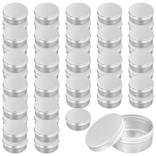 LEXININ 50 Pack Aluminum Tin Cans, 5 Oz Screw Top Tin Jar Containers, 3.26 x 1.5 Inch, Silver