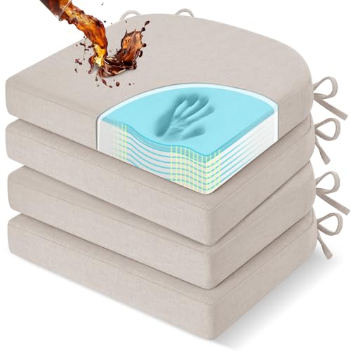 Beige Memory Foam Chair Cushions for Dining Chairs 17x16x2.5 Inches Pack of 4