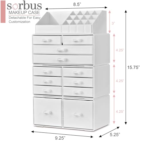 Sorbus Large Makeup Organizer White Deluxe - 12 Drawer Jewelry & Cosmetic Storage