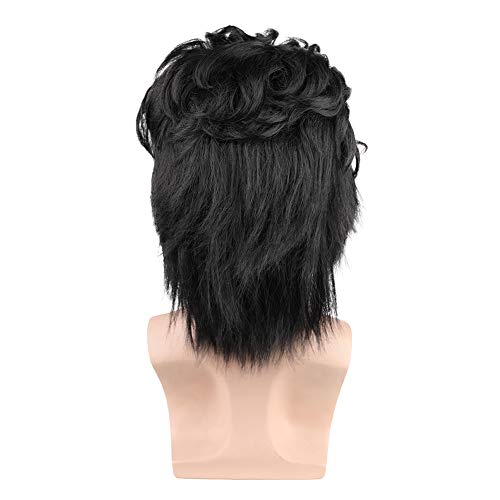 Black Mullet Wig for Men - 80s Punk RockStyle Synthetic Cosplay Wig