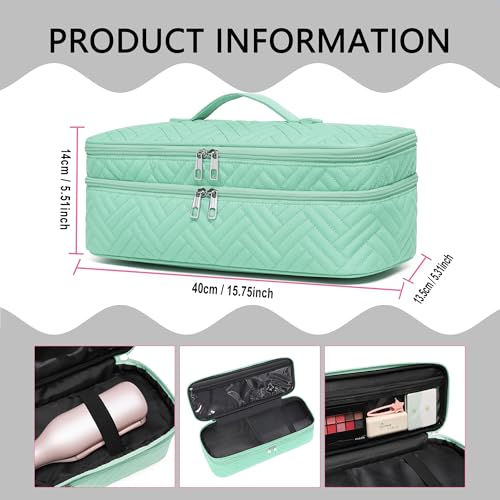 Asakusa Green Double-Layer Travel Hair Dryer Case - Water-Resistant Storage Bag for One-Step Hair Styler