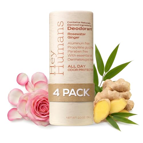 Natural Aluminum-Free Deodorant for Women & Men - Rosewater Ginger, 2oz Pack of 4