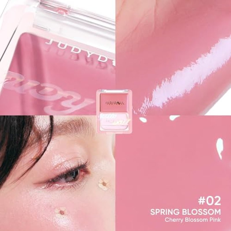 JUDYDOLL Glow Blush Balm, 85% Essence-Infused & Hydrating Cream Blush, Buildable & Non-Patchy Cheek Color with Puff, Dewy Finish, Lightweight Blush for Cheeks, Cool Toned Blush (02 Spring Blossom)