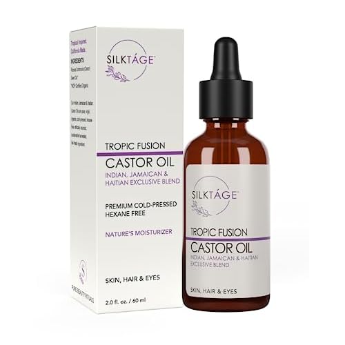 SILKTA?GE Tropic Fusion Castor Oil - Organic Indian, Jamaican, and Haitian Blend. Pure, Cold Pressed, Hexane Free, skin moisturizer, grow healthy hair & eyelashes 2.0 Fl Oz