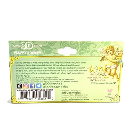 Ioni Cosmetics Faux Mink Individual Lash Extensons 3-STRAND Natural-Short, Black