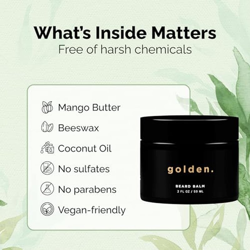 Golden Grooming Beard Balm | Unique Masculine Scent | Shea Butter for Beard Growth | Tames, Moisturizes & Styles (2 oz, Fresh Scent)