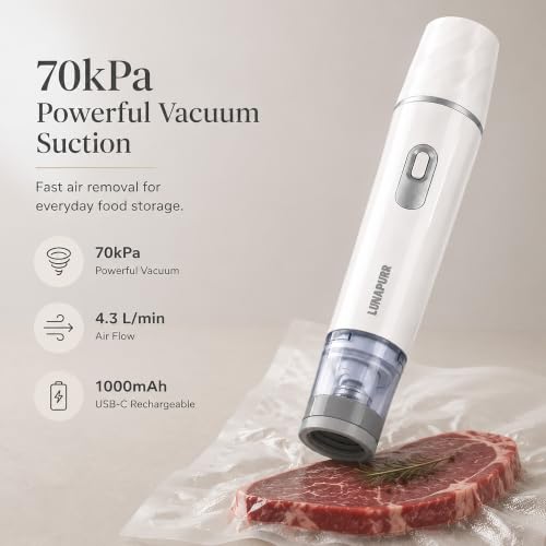 Handheld Vacuum Sealer for Food with 30 Reusable Bags - Cordless & Portable