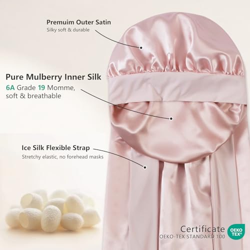 ZIMASILK Pink 100% Mulberry Silk Bonnet for Sleeping Women – Long & Comfortable