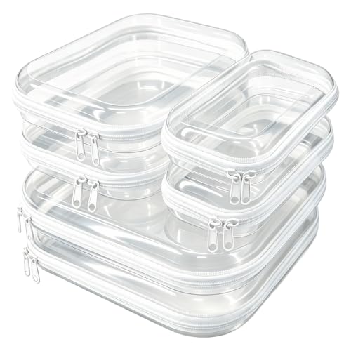 6 Pack Clear Hard Shell Makeup & Travel Organizer Bags - Small, Medium, Large