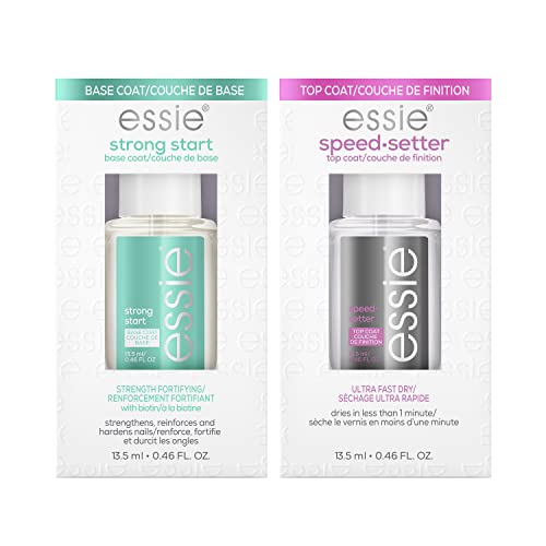 Essie Base Coat & Top Coat Set, Strong Start Strengthener Base Coat + Speed Setter Fast-Drying Top Coat, Gifts For Women And Men, 0.46 Fl Oz Each