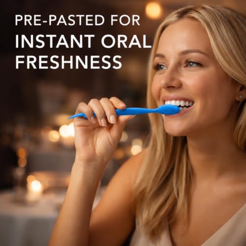 72 Pack Disposable Mini Travel Toothbrush with Softex Bristles & Toothpick - Individually Wrapped, Fluoride-Free, No Rinsing Needed