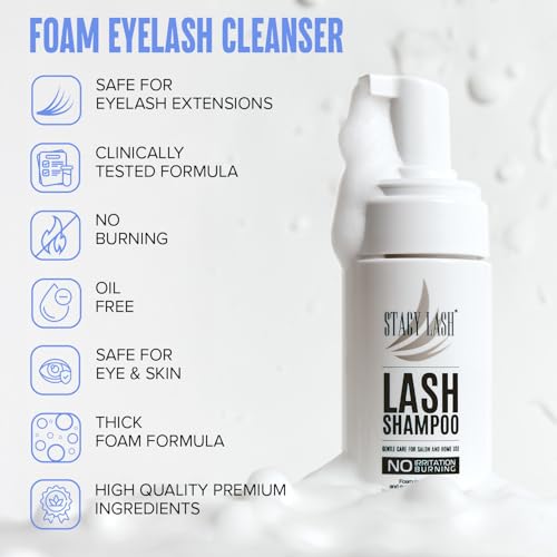 Eyelash Extension Shampoo with Brush - 6.76 fl oz (200 ml) Eyelid Foaming Cleanser & Makeup Remover