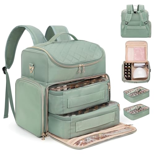 CUBETASTIC Extra Large Nail Polish Organizer Backpack, Holds 100+ Bottles & Full Size Lamp, Travel Nail Organizers and Storage Bag with 2 Removable Pouches, Portable Nail Supplies Case