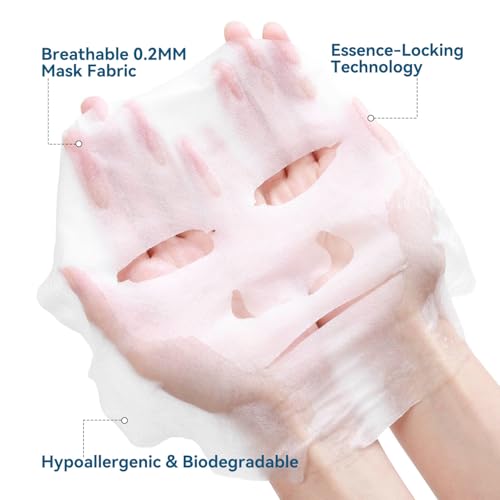 Collagen Face Mask with Hyaluronic Acid, Vitamin E Oil for Skin Care Hydrating, Moisturizing, Brightening & Anti Aging Face Masks Skincare for Oil, Dry, Acne, Sensitive All Skin Types 12PCS