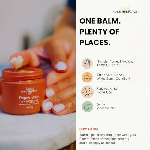 Pure Heritage Grass-Fed Tallow Balm 2 oz for Dry Sensitive Skin - Moisturizer with Frankincense & Cedarwood - Pack of 1
