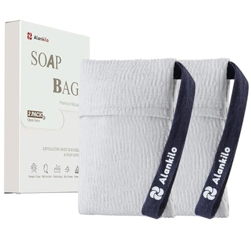 2 Pieces Soap Bags for Soap Bars, Exfoliating Soap Saver Bags, Foaming Bar Soap Pouches for Use in Baths or Showers (White)