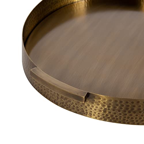 Gold 17-Inch Round Decorative Metal Tray with Hammered Surface - Modern Glam